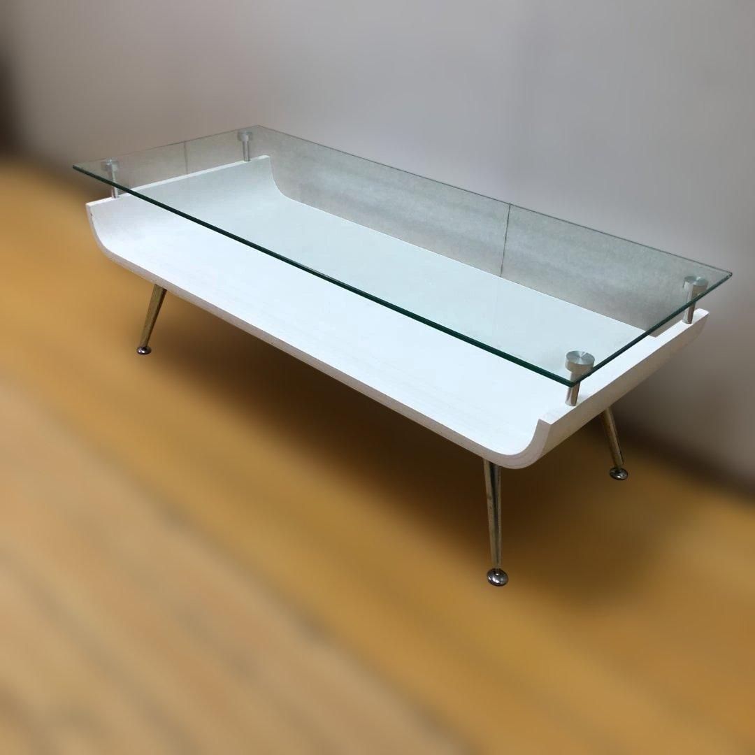 ガラス天板 ローテーブル センターテーブル ホワイト スチール脚