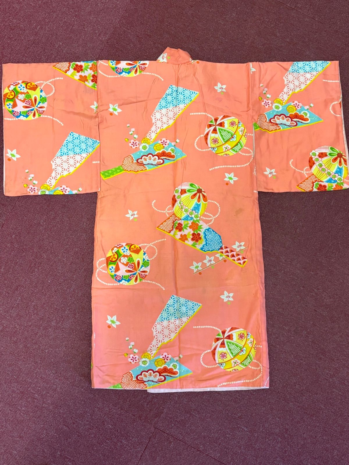 K-17】昭和時代｜アンティーク着物｜子ども用｜羽子板、毱柄｜リメイク