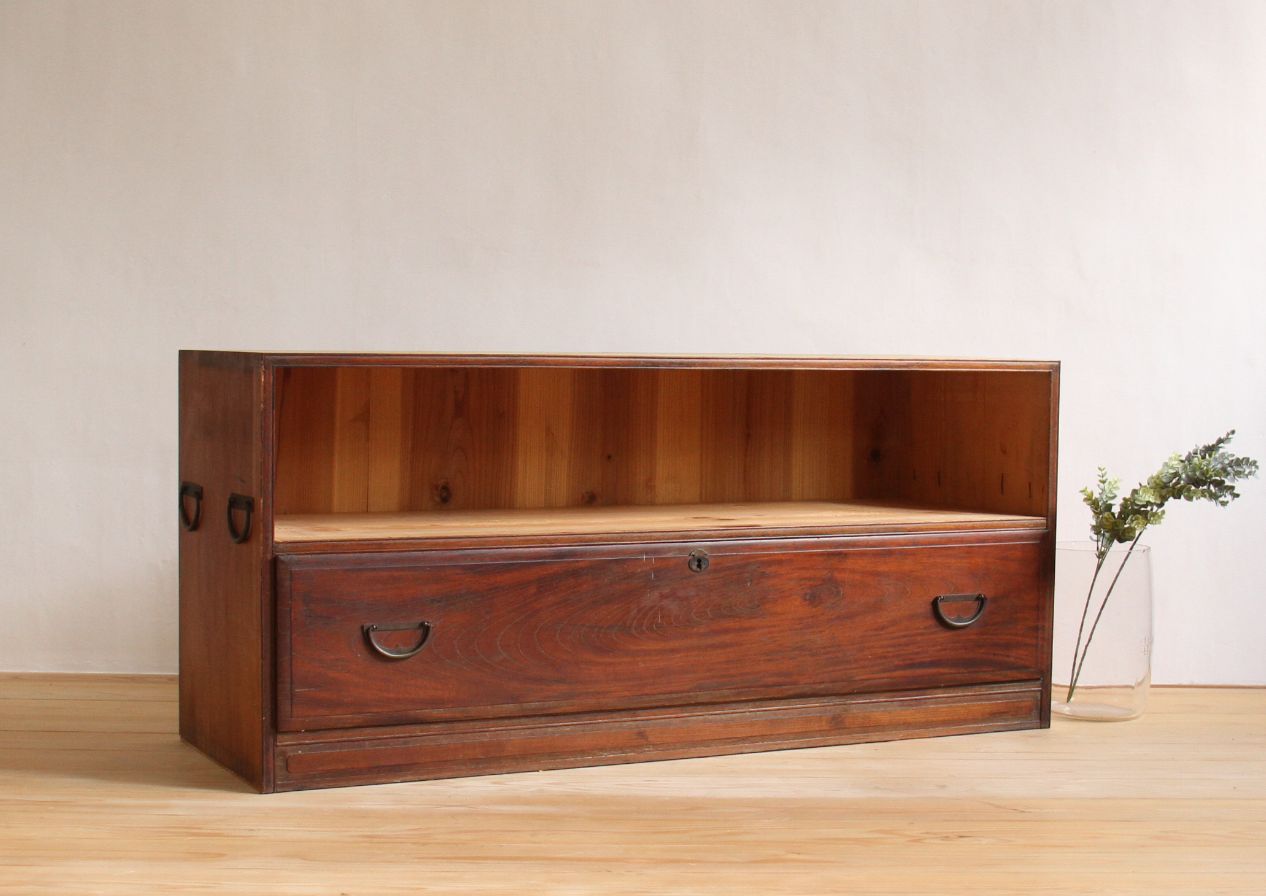 ローボード 収納棚 棚 無垢材 引き出し 古道具 古家具 ビンテージ