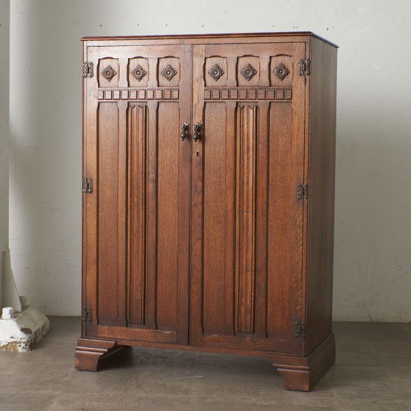英国 アンティーク ワードローブ 木彫刻 オーク 木製 洋服箪笥