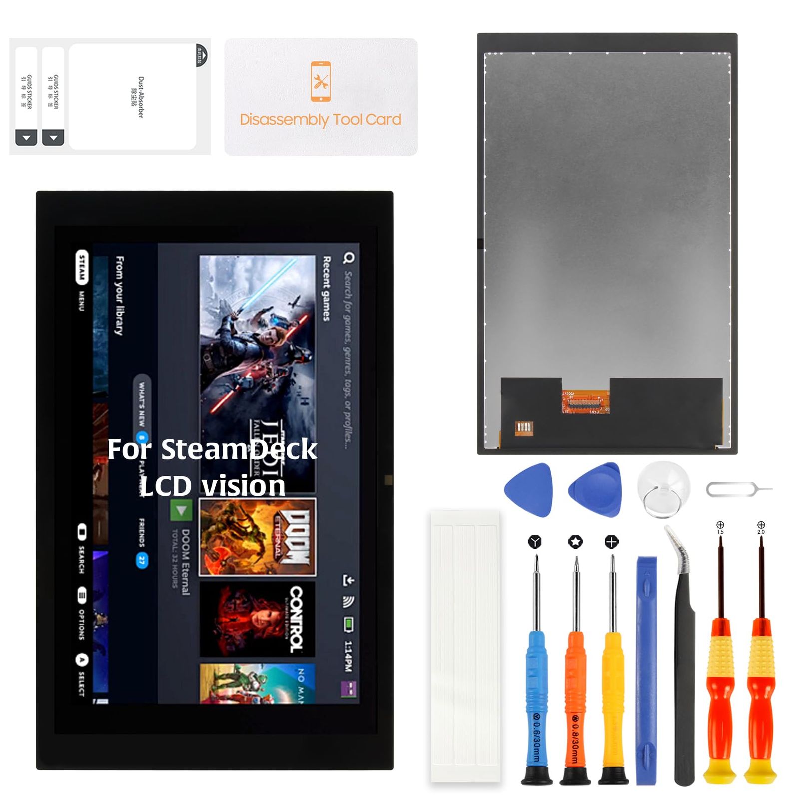 SRJTEK For Steam Deck LCDモデル交換用ディスプレイ 7インチ 光沢