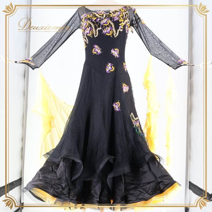 社交ダンス 衣装 スタンダードドレス ワンピース ドレス ブラック系