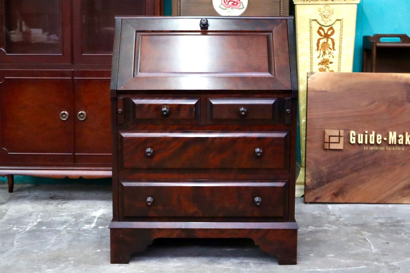 GMIH465○北海道民芸家具 ライティングビューロー デスク 机 学習机