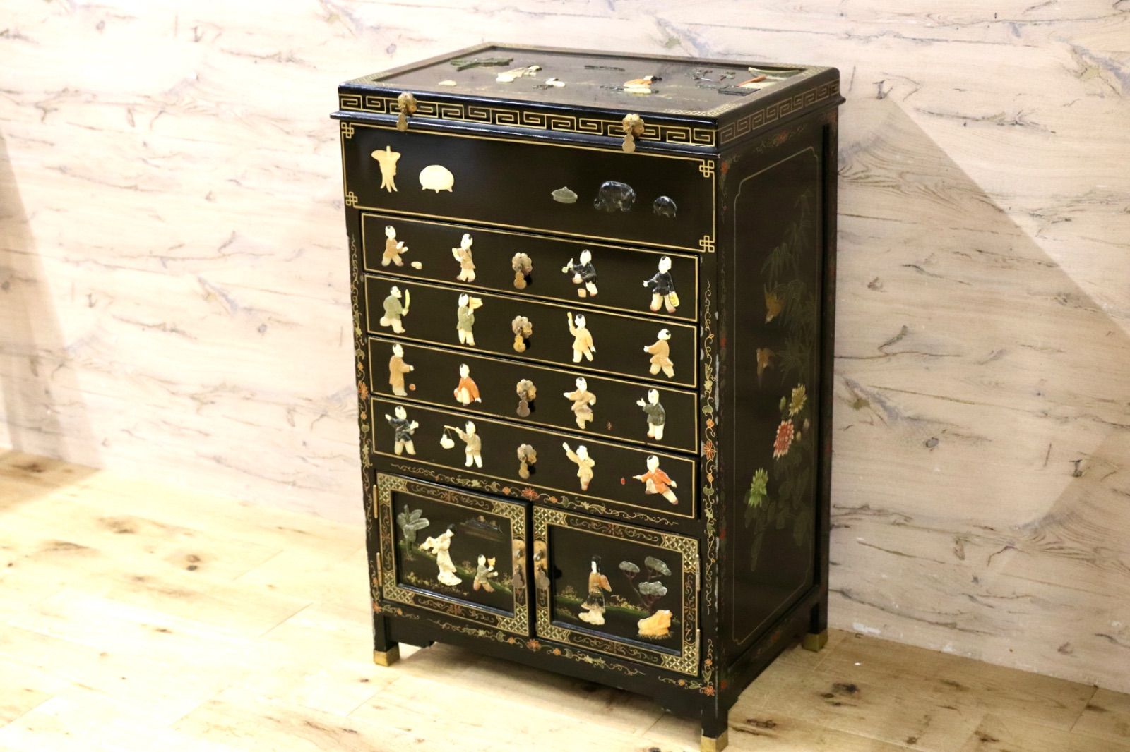 GMIK893○螺鈿細工 唐木調 小箪笥 / ジュエリーチェスト 中国美術