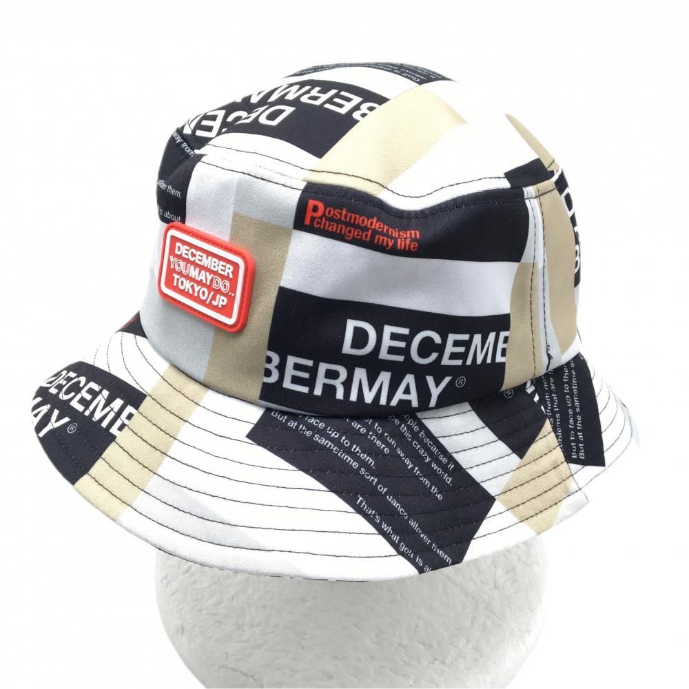 超美品】ディセンバーメイ ハット 白×黒×グレー 総柄 裏地メッシュ