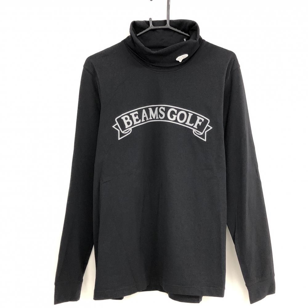 美品】ビームスゴルフ 長袖タートルネックシャツ 黒 裏微起毛 ロゴ