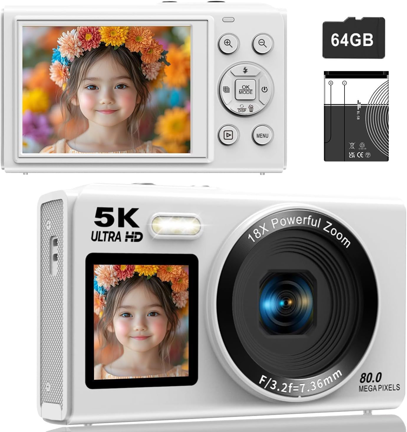 ◇デジカメ5K スマホに送れる デジタルカメラ WIFI転送機能 8000万画素