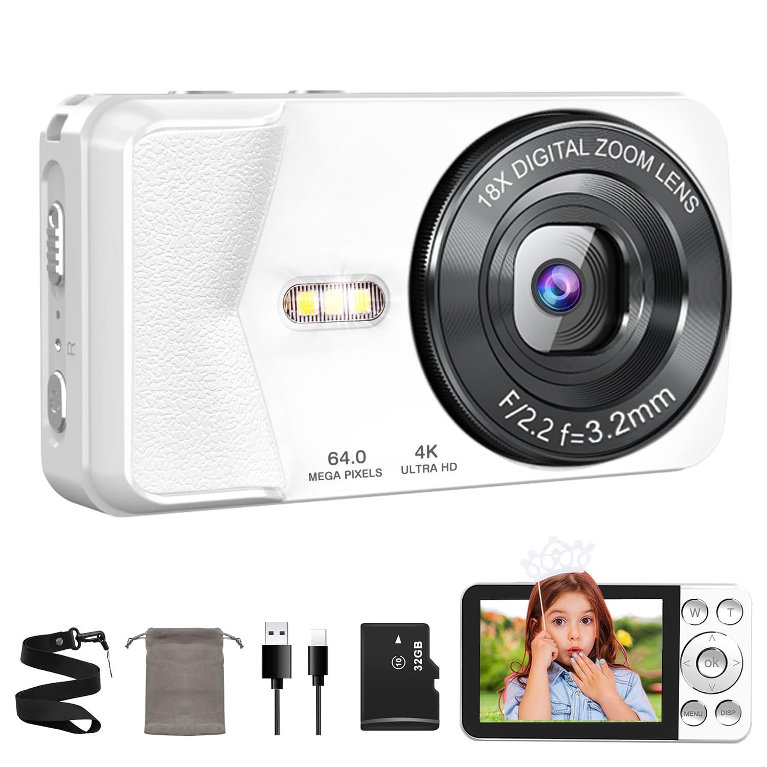 デジカメ 4K デジタルカメラ 6400万画素 Type-Cケーブルでスマホ連動