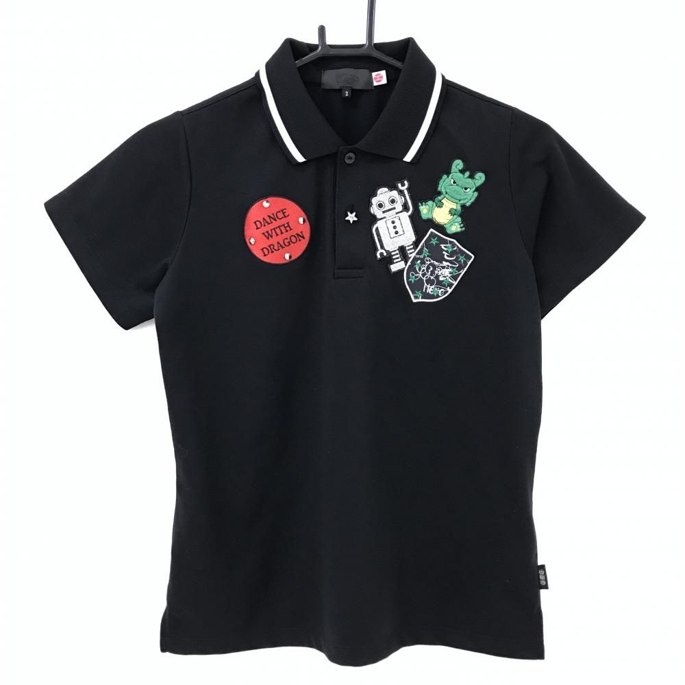 超美品】ダンスウィズドラゴン 半袖ポロシャツ 黒 チビドラ ロボット