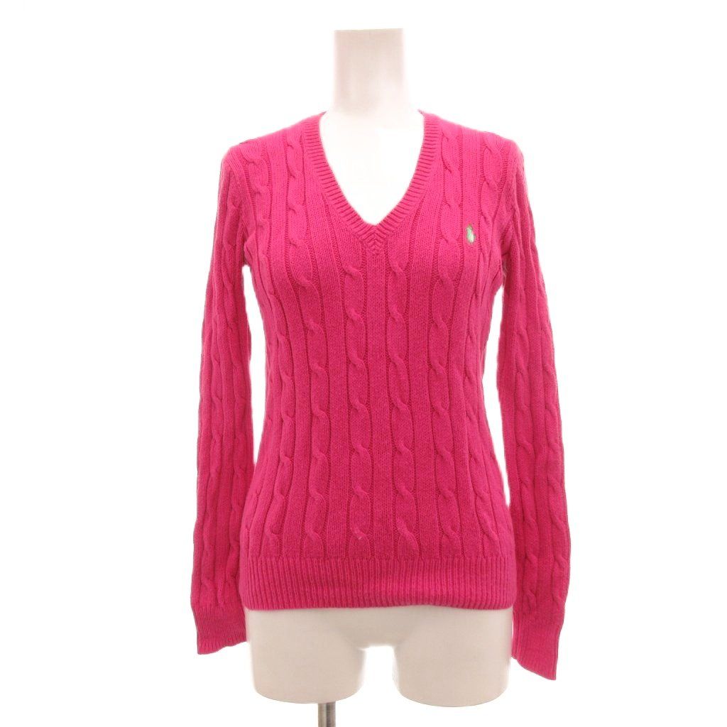 ラルフローレン RALPH LAUREN セーター XS ピンク Vネック ケーブル