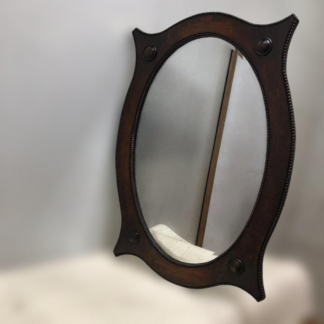 クラシックデザイン 木製ウォールミラー オーバル型 壁掛け鏡 大型