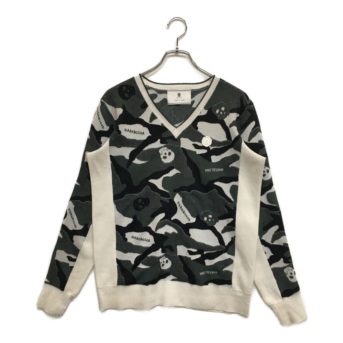 中古 メンズ マークアンドロナ MARK&LONA セーター M カーキ×白 V