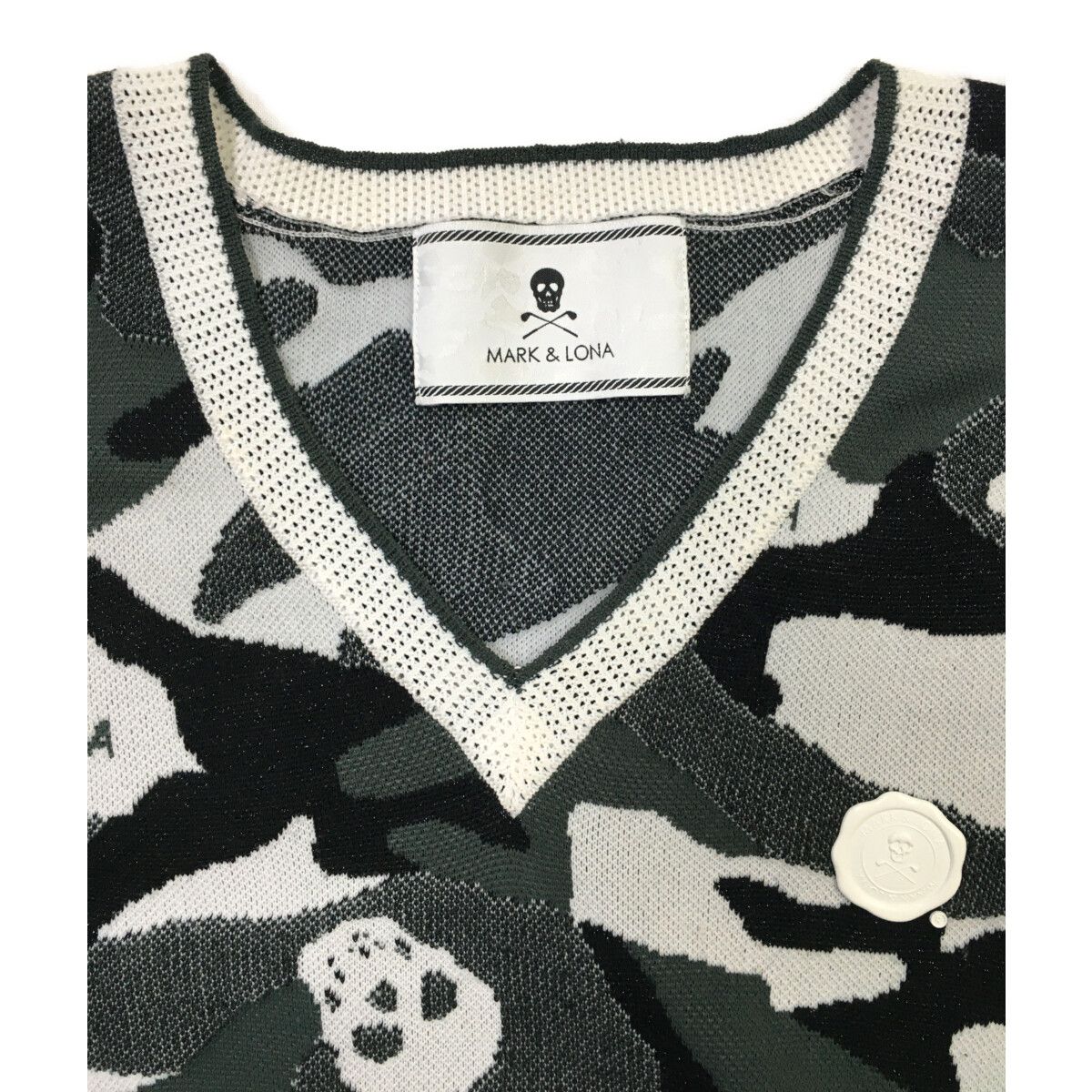 中古 メンズ マークアンドロナ MARK&LONA セーター M カーキ×白 V