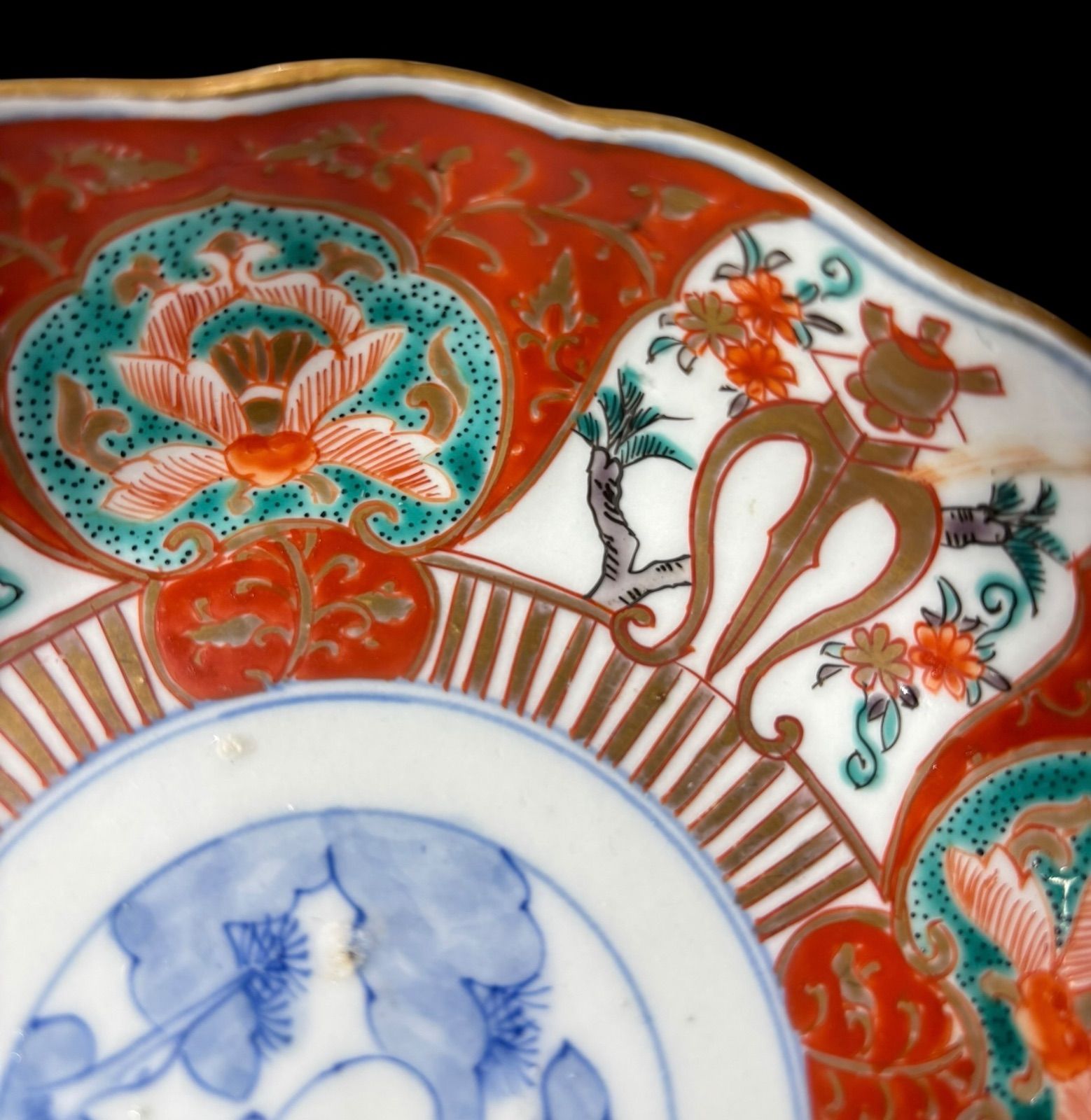 3客セット】 江戸時代 古伊万里 金彩 赤絵 松草花文図 小皿 なます皿