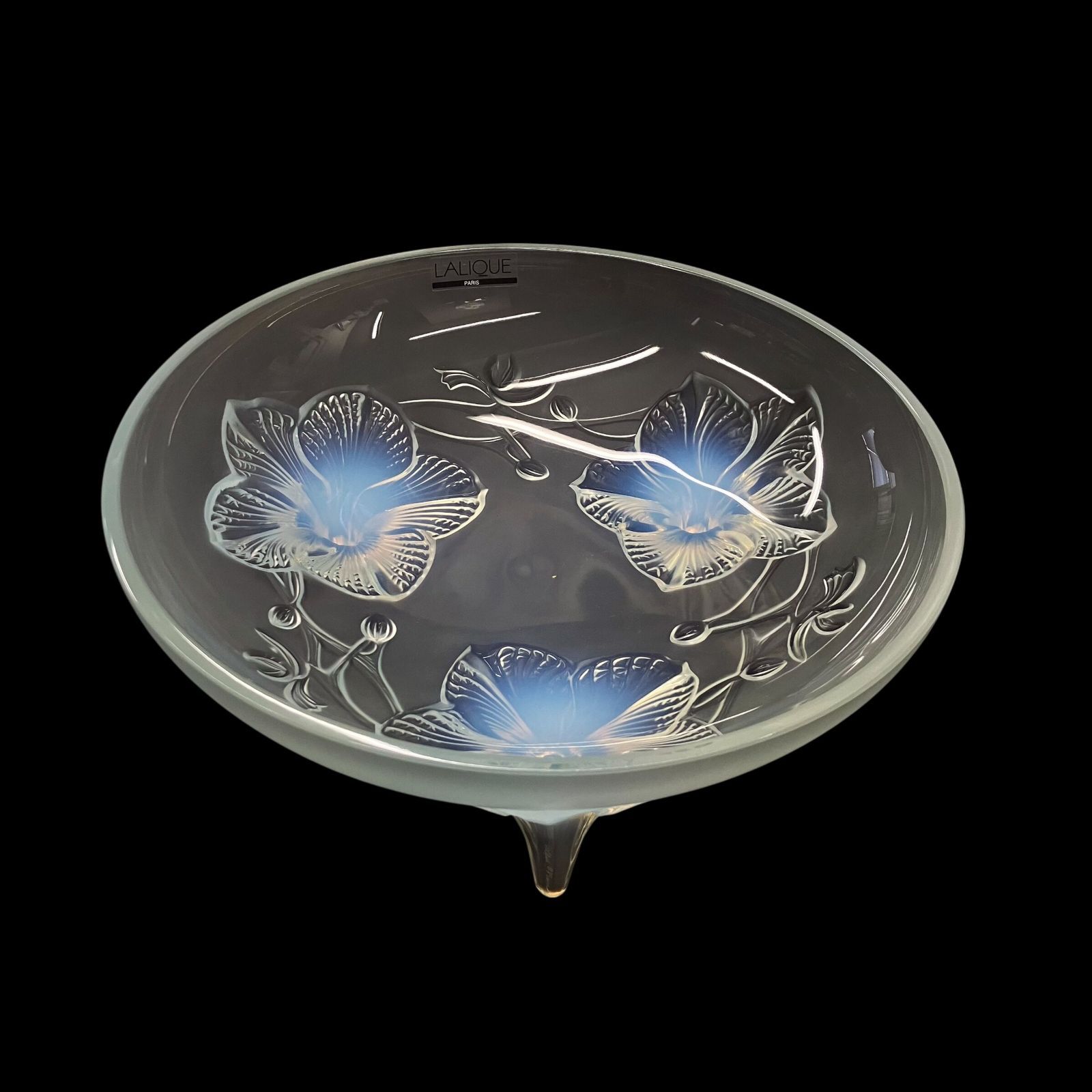 LALIQUE ラリック クリスタルコンポート皿 花柄 フロステッドガラス