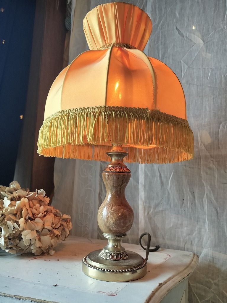 フランス アンティーク 卓上ランプ シェード付き 大理石 照明 ライト