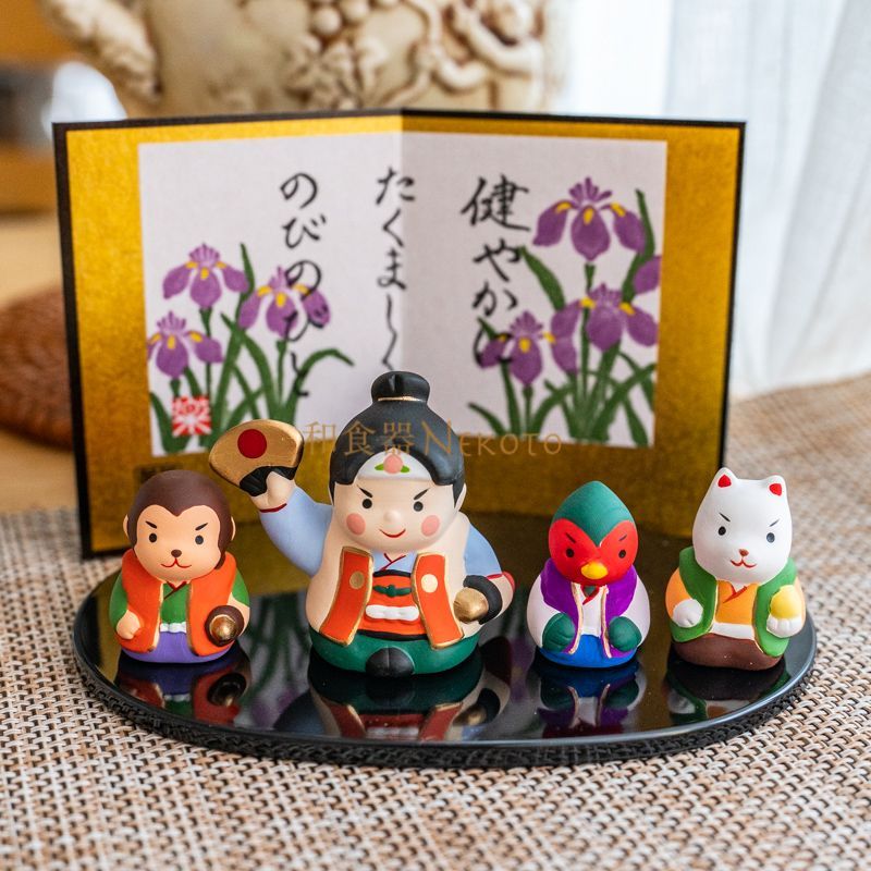 薬師窯 五月人形 錦彩桃太郎飾り 五月飾り オブジェ 桃太郎置物 端午の