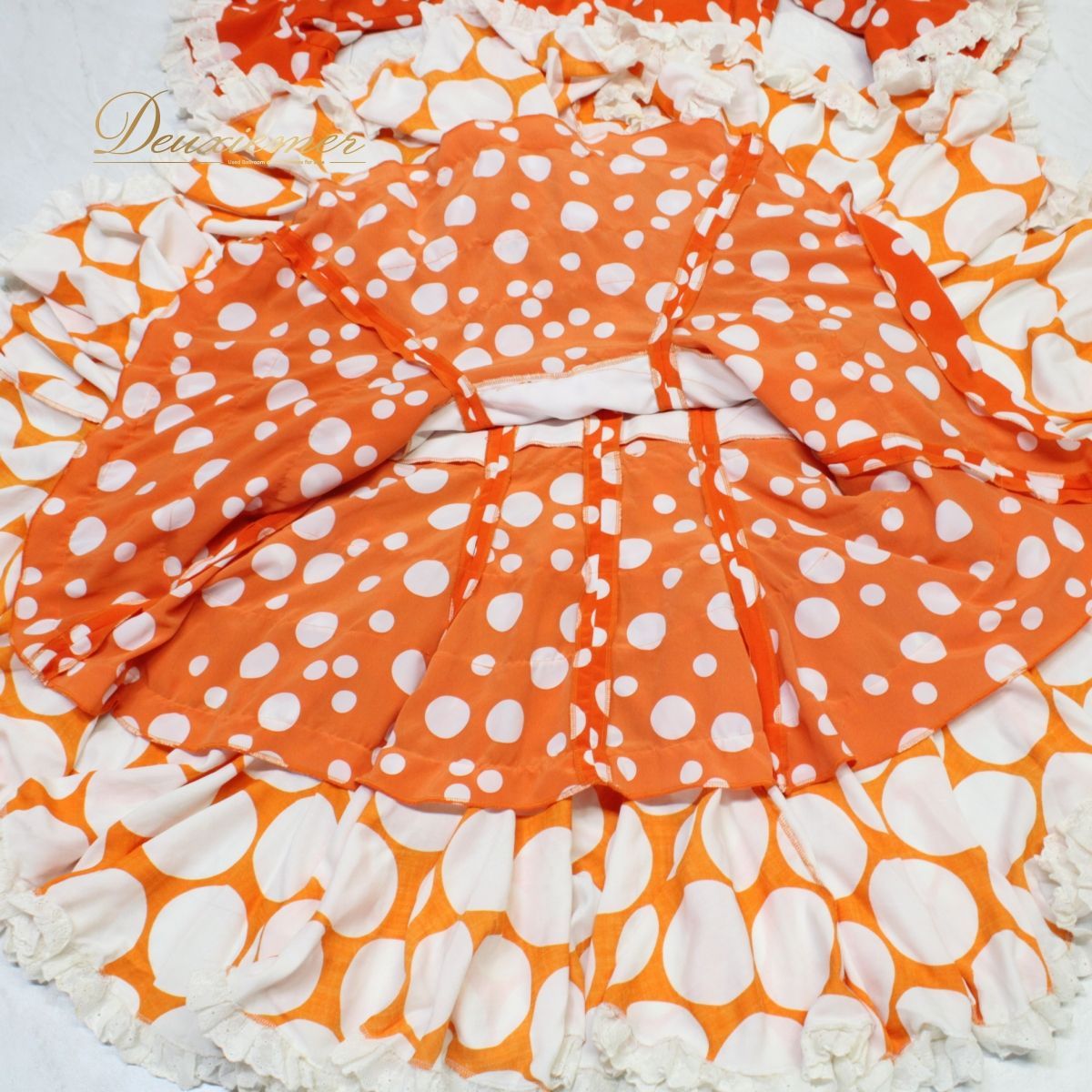 フラメンコ衣装】オレンジ ワンピース ドレス ボランテ フリル レース