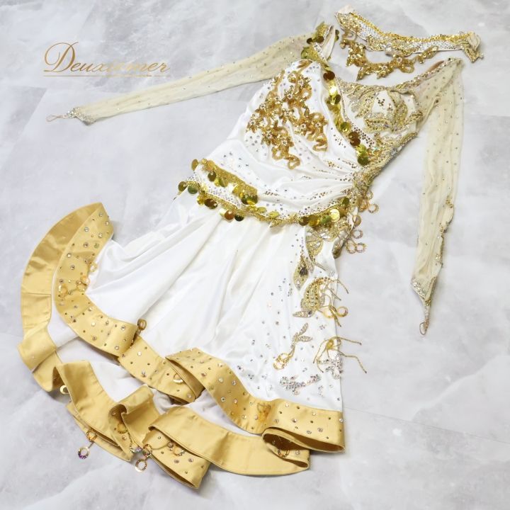 社交ダンス 衣装 ラテン ドレス ワンピース ラテンドレス 白 金 デモ