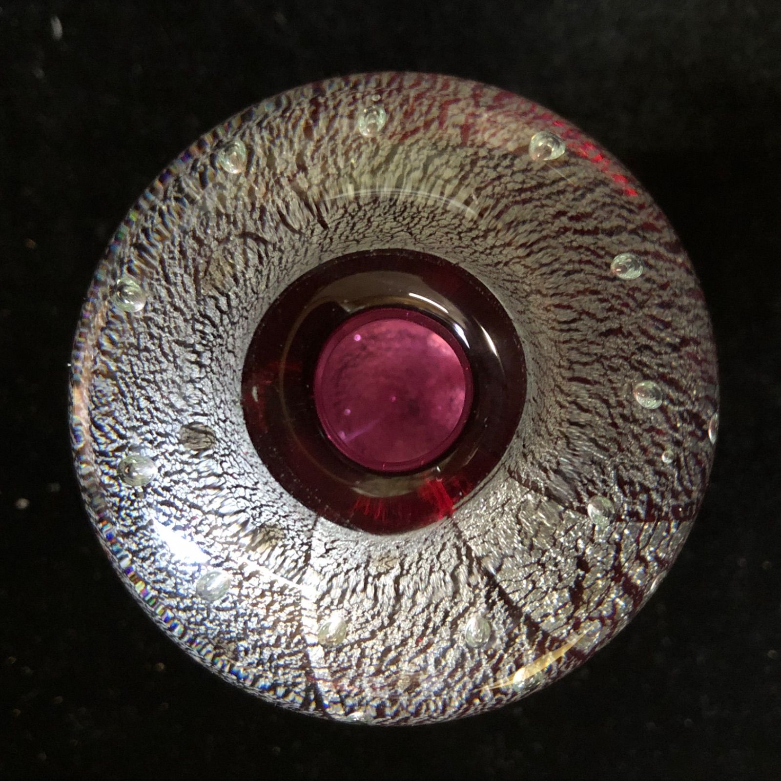 希少 黒木国昭 宙吹きガラス 銀彩気泡 花瓶 クリア 赤 一輪挿し 作家物