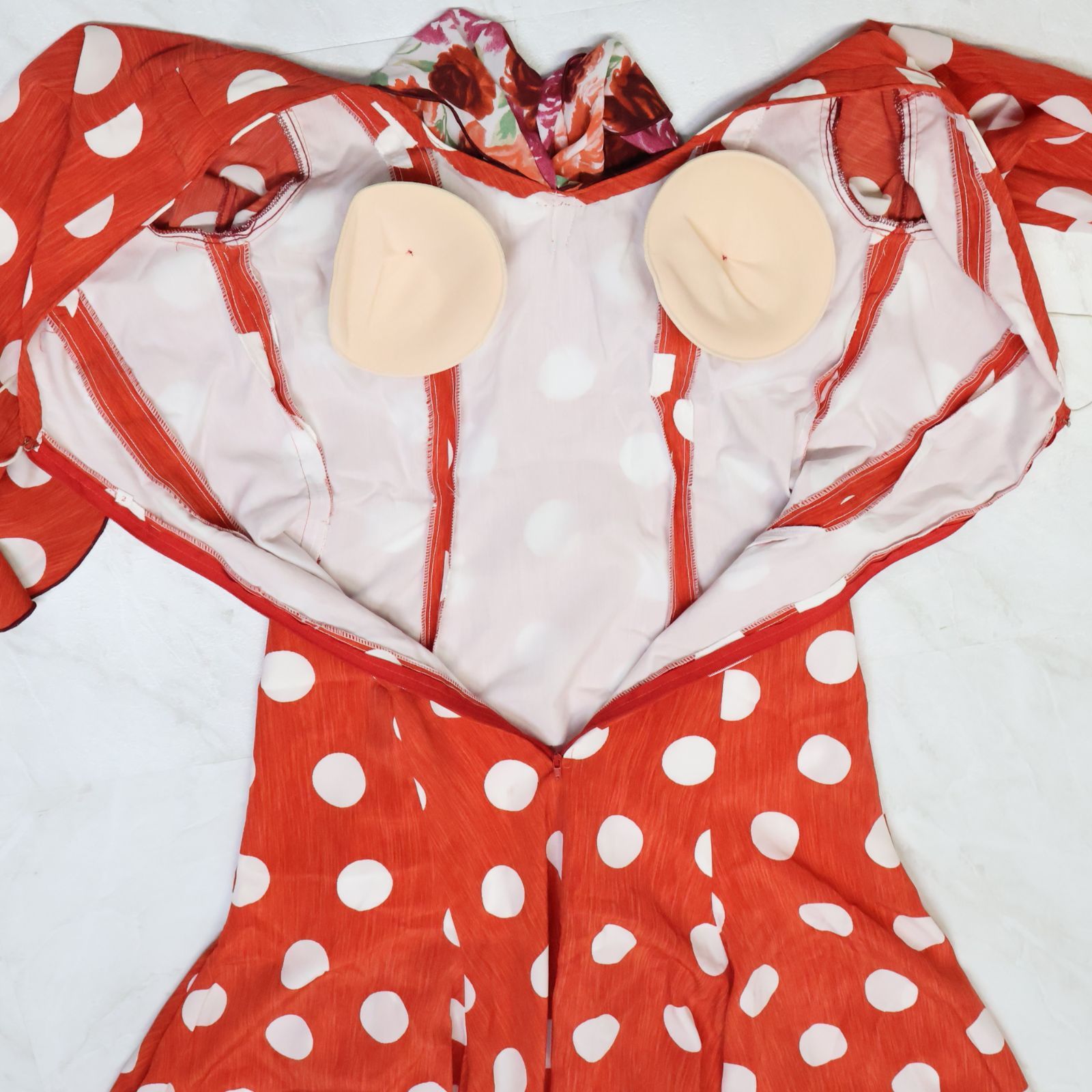 スペイン製 フラメンコ衣装】レッド ワンピース ドレス 赤 ドット 水玉