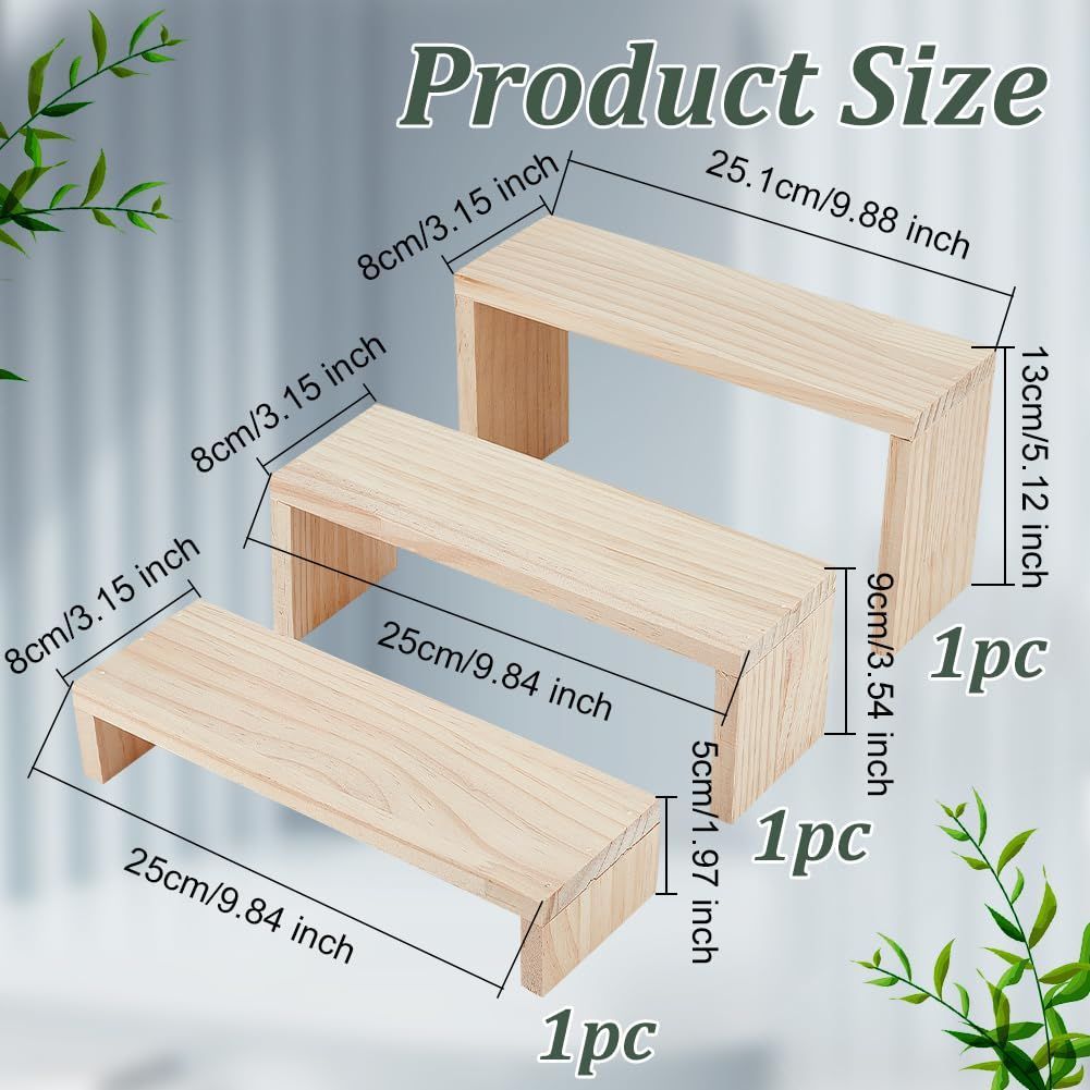 新品 OLYCRAFT 3個セット 木製展示台 木製ディスプレイ 3段高低差 コの