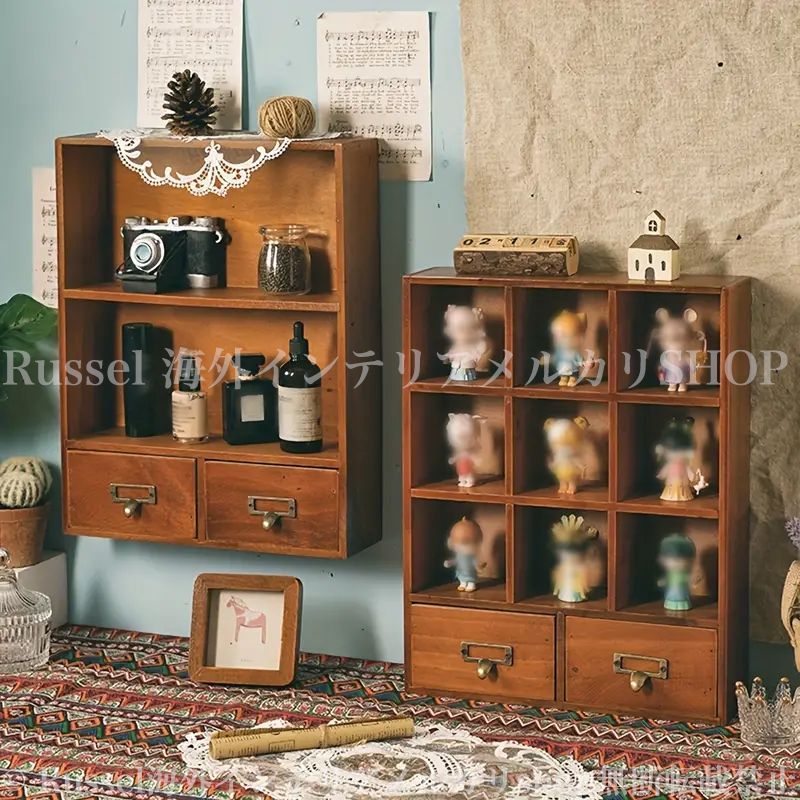 ディスプレイシェルフ 収納キャビネット ヴィンテージ レトロ調