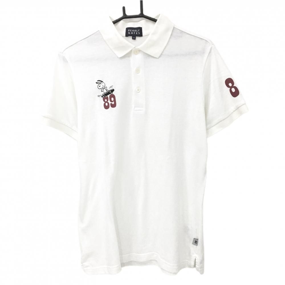 パーリーゲイツ×PEANUTS 半袖ポロシャツ 白 スヌーピー メンズ 5(L