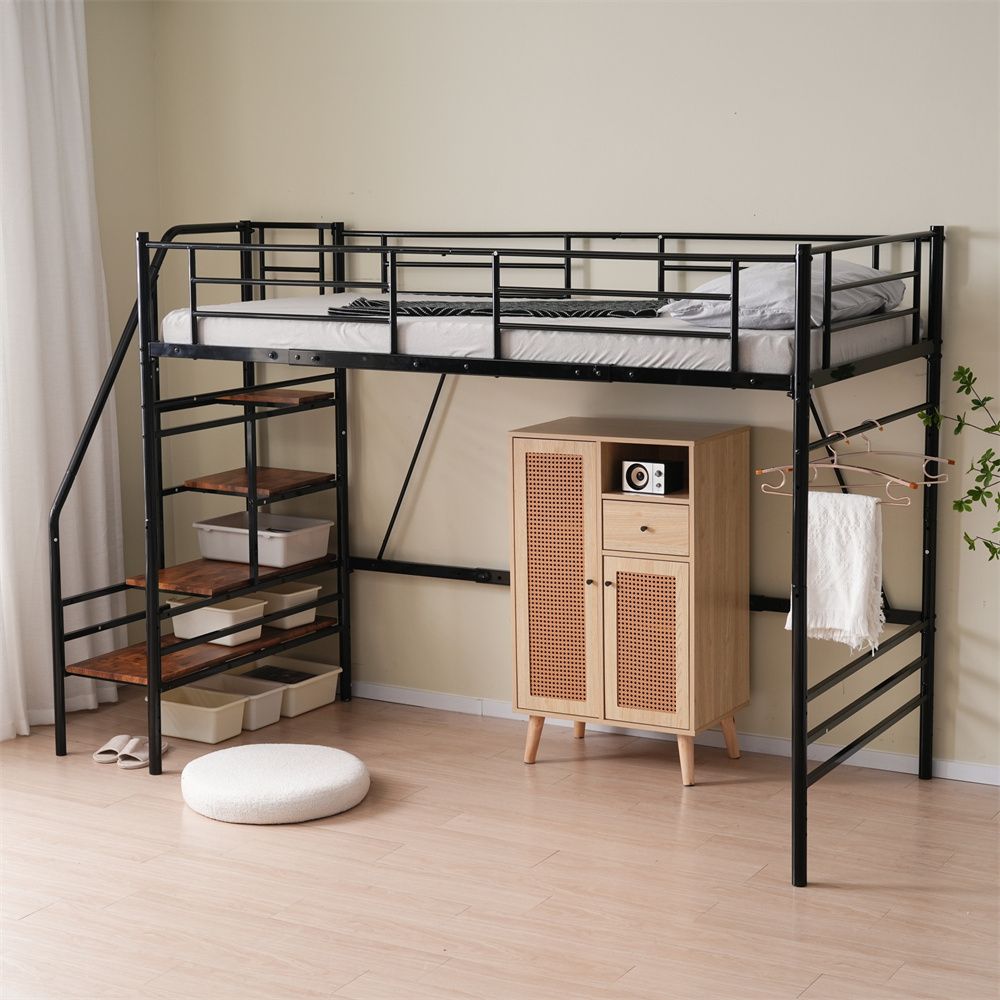 S ロフトベッド 階段付き S パイプベッド シングル コンセント付き