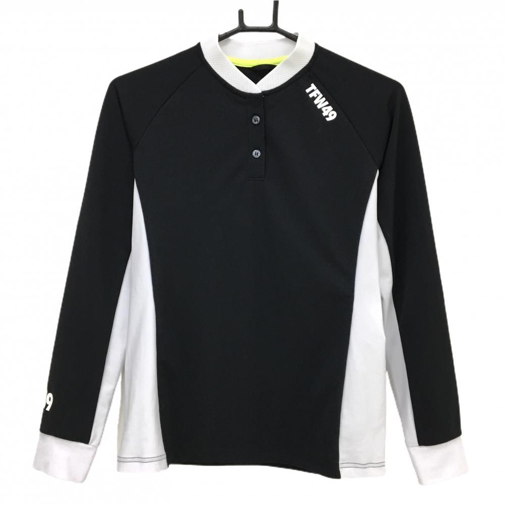 美品】TFW49 長袖ポロシャツ 黒×白 スタンドカラー 一部メッシュ
