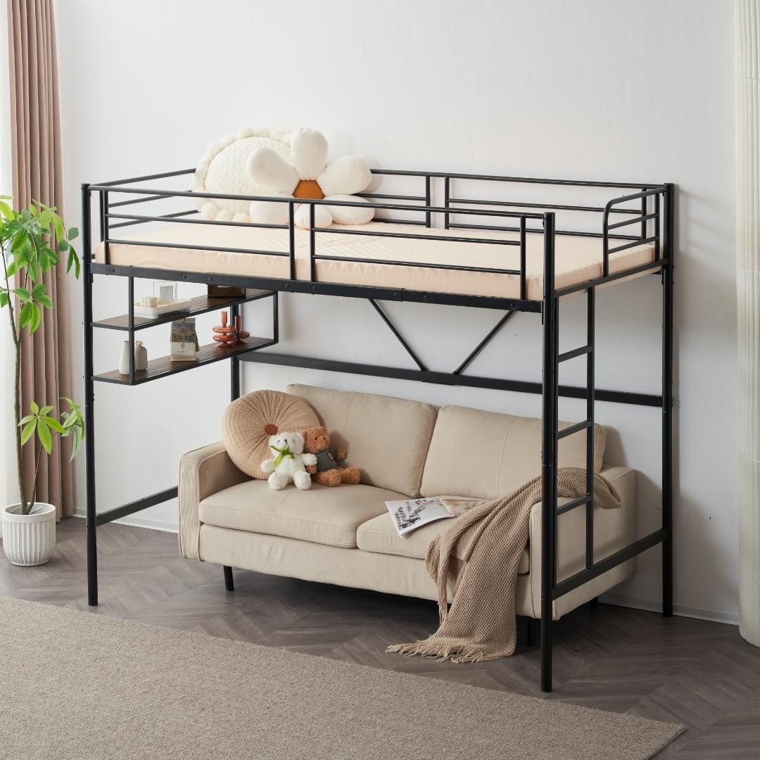 195-97cmパイプベッドシングル収納北欧風子スチール耐震 ベッドSDG 195