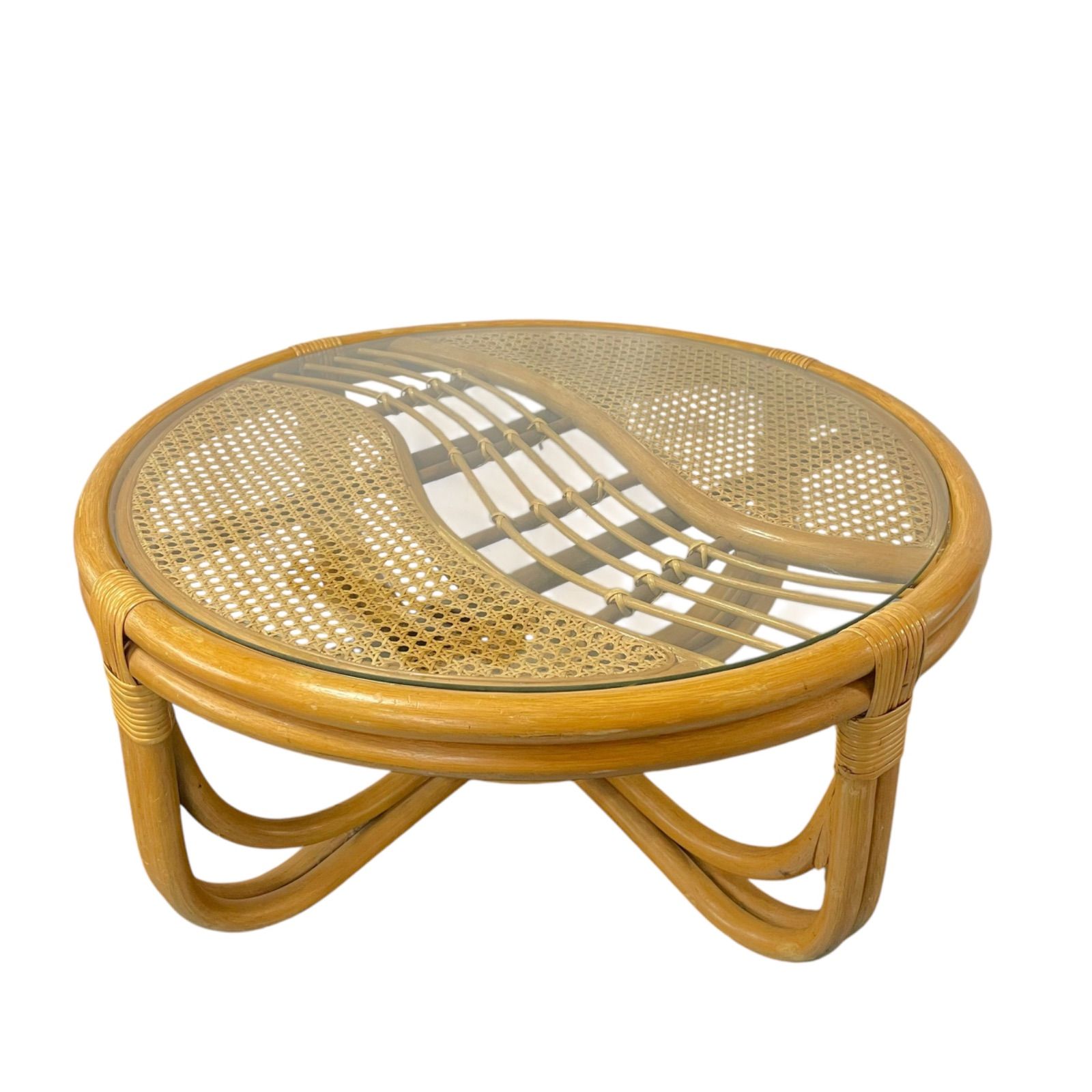 stoop | Vintage French Rattan Desk Set with Scrolling Motifs by