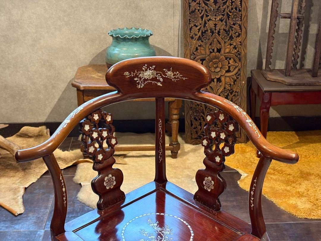希少 サイドチェア 螺鈿細工 唐木家具 椅子 チェア アームチェア NZ