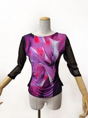 上級ラインストーン】新品 社交ダンス 黒 ピンクプリントカットソー