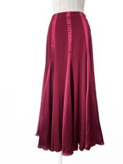 美シルエット】新品 ワイン サテン切り替え社交ダンス ロングスカート