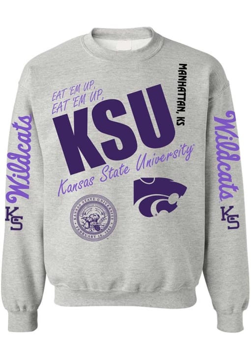 Unisex Grey K-State Wildcats Throwback Long Sleeve Crew Sweatshirt
