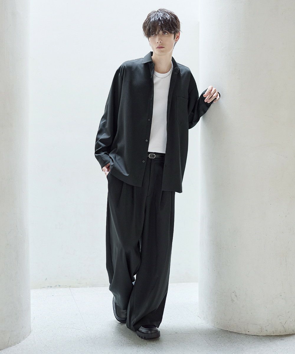 セットアップ 3点セット】防シワリラクシングワイドシャツ+天竺Tシャツ