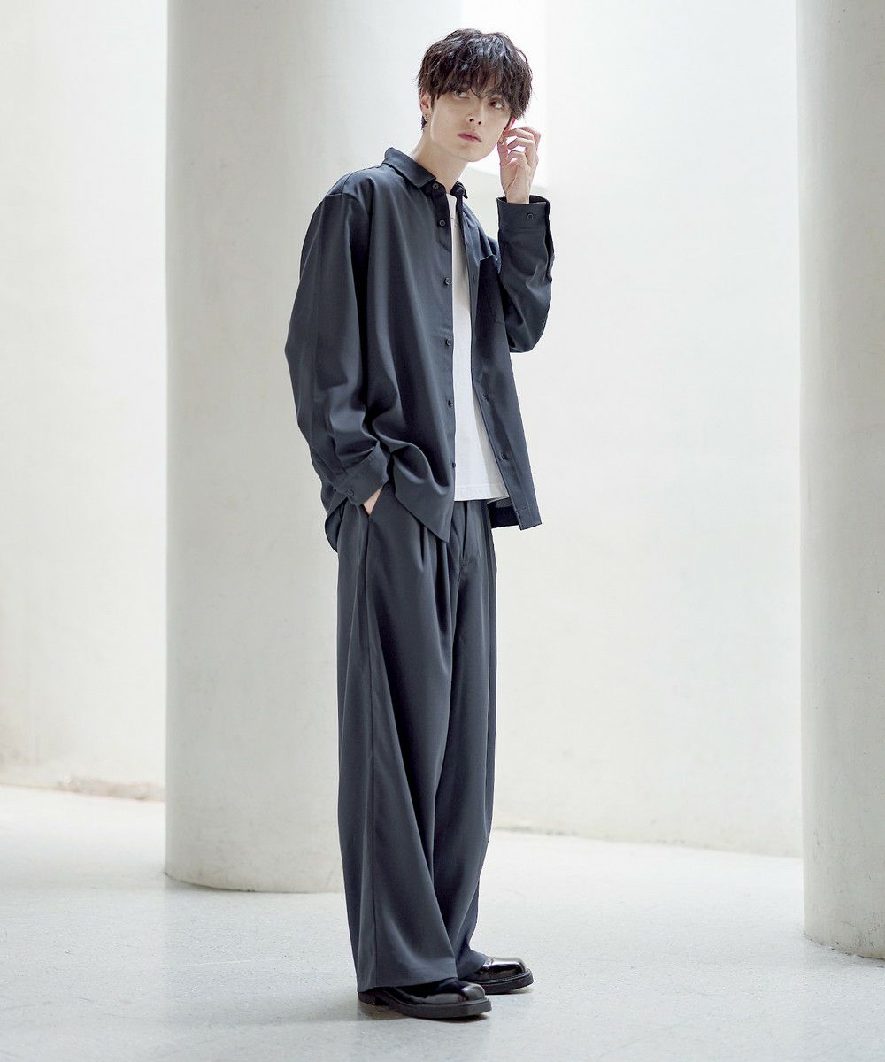 セットアップ 3点セット】防シワリラクシングワイドシャツ+天竺Tシャツ