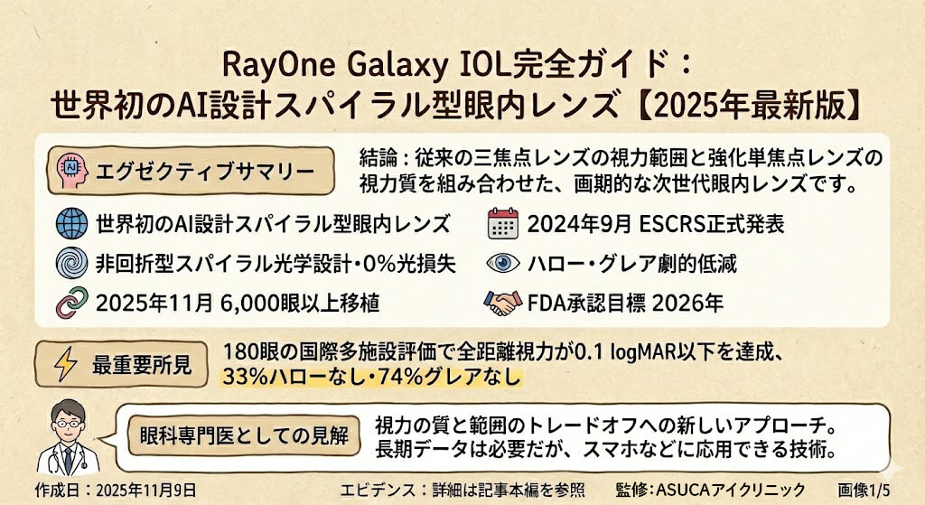 🌟 RayOne Galaxy IOL完全ガイド：世界初のAI設計スパイラル型眼内