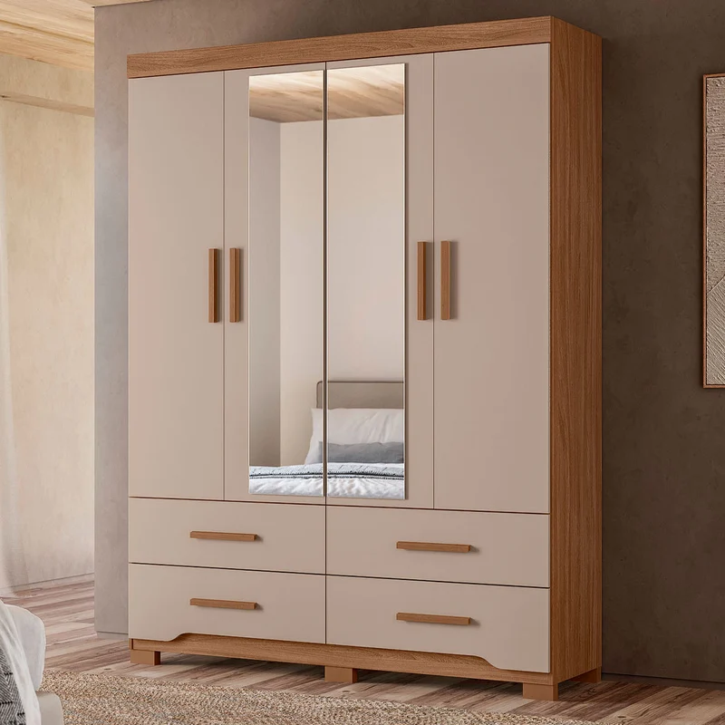 Guarda-Roupa Moval Miami com Espelho 4 Portas 4 Gavetas - Carvalho