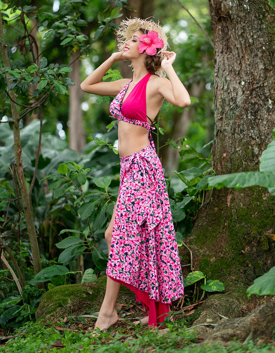 リバーシブルスカート（ハイビスカスピティ）ストロベリーピンク