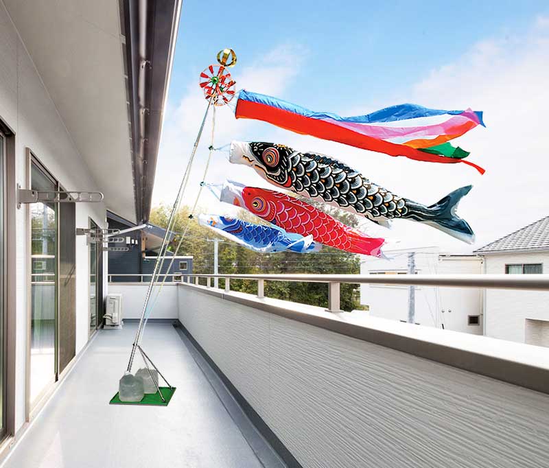 定番ナイロン鯉【鯉のぼり】2mスタンドセット ※五色吹き流しセット