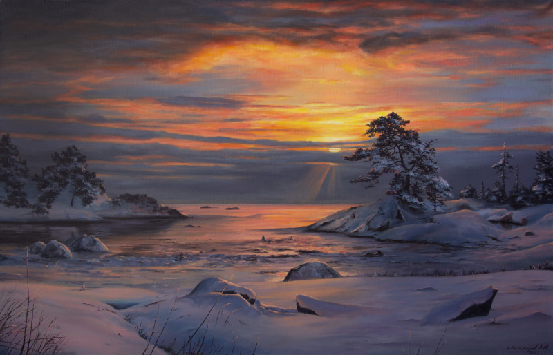 Winter landscape Russian North, 20.04.2023, 140×90×2 cm by Andrei