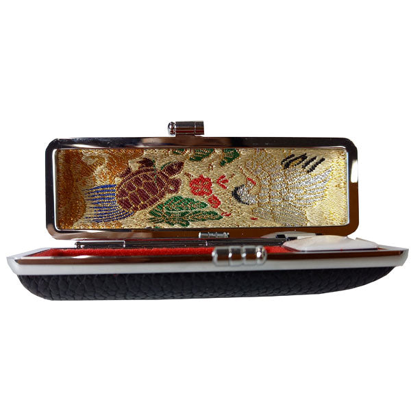 印鑑ケース 黒 M（内側鶴亀）Φ13.5mm〜15mm 大阪印材舎 2081-ｲﾝｶﾝ