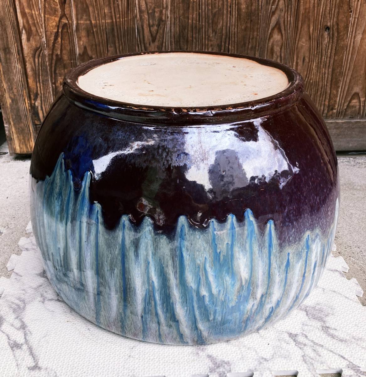 海鼠釉火鉢 睡蓮鉢 めだか鉢 金魚鉢 メダカ鉢 水鉢 陶器 柄火鉢 模様