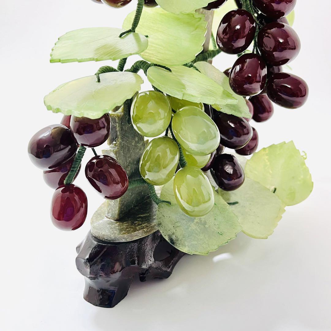 希少品】中国美術 翡翠 天然玉石 葡萄台付置物高 飾物 縁起物 細密細工