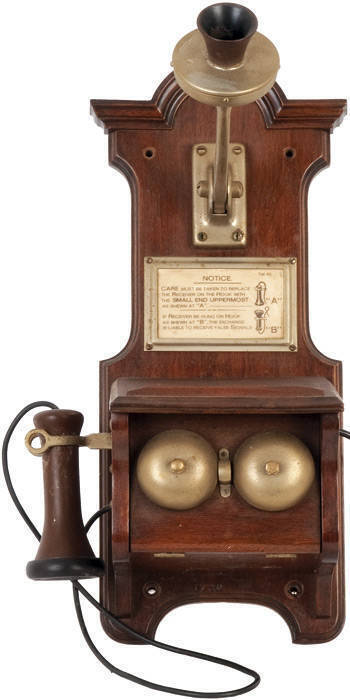 ANTIQUE TELEPHONE. 1895 Western Electric wall phone. Walnut case