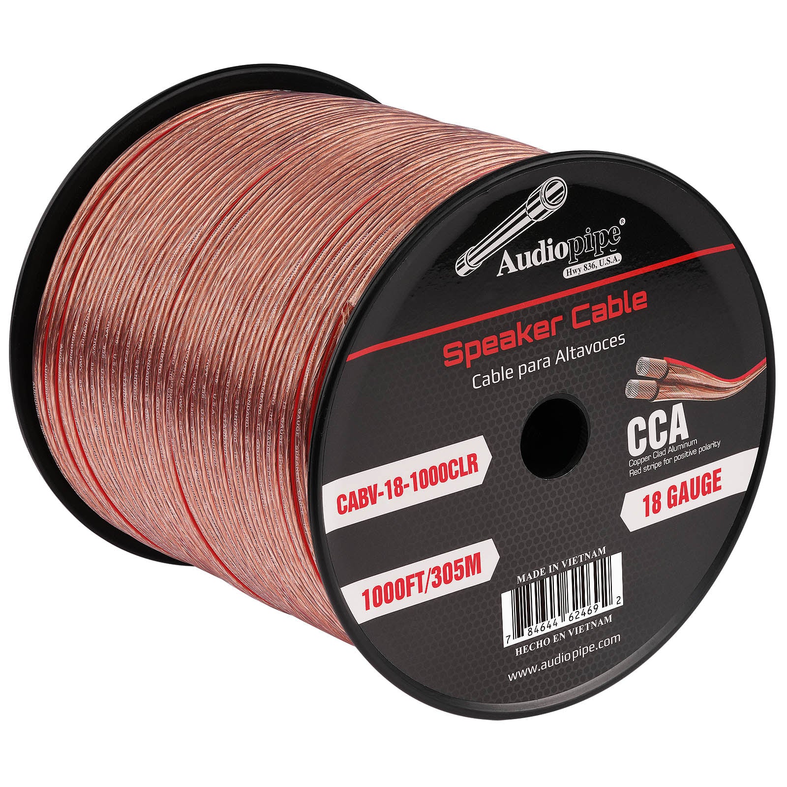 1000FT 18AWG Speaker Cable (CABV-18-1000CLR) – Audiopipe
