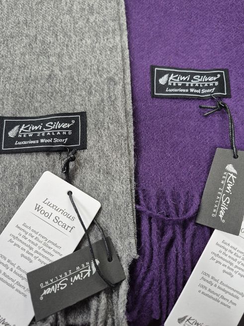 Kiwi Silver Scarf - 100% Wool, 2 Colours - Sock World Hokitika