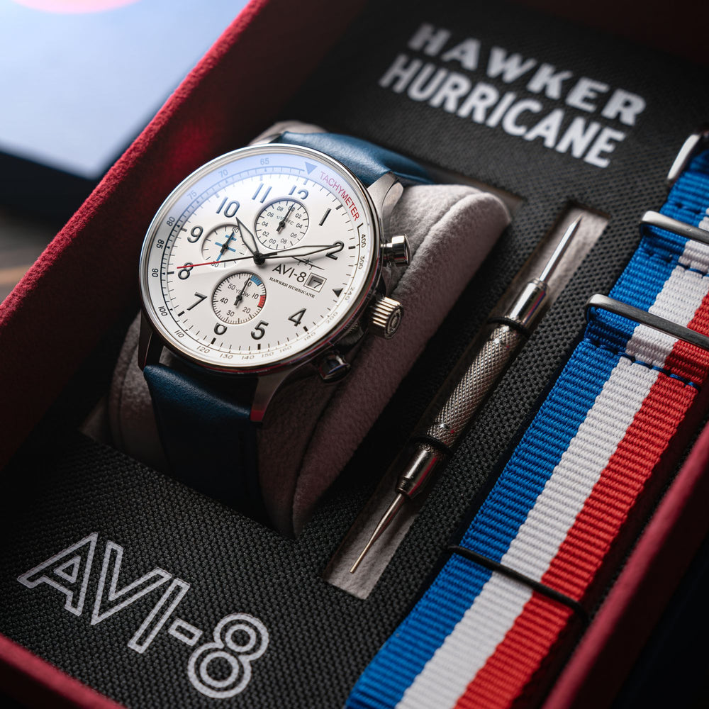 Blue White | Hawker Hurricane Classic Chronograph – AVI-8 Timepieces